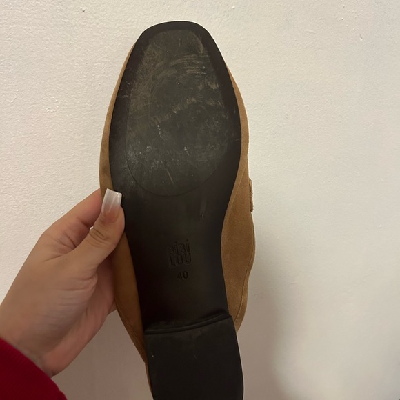 Tan Suede Slip-On Mules with Gold Horsebit - Picture 6 of 7